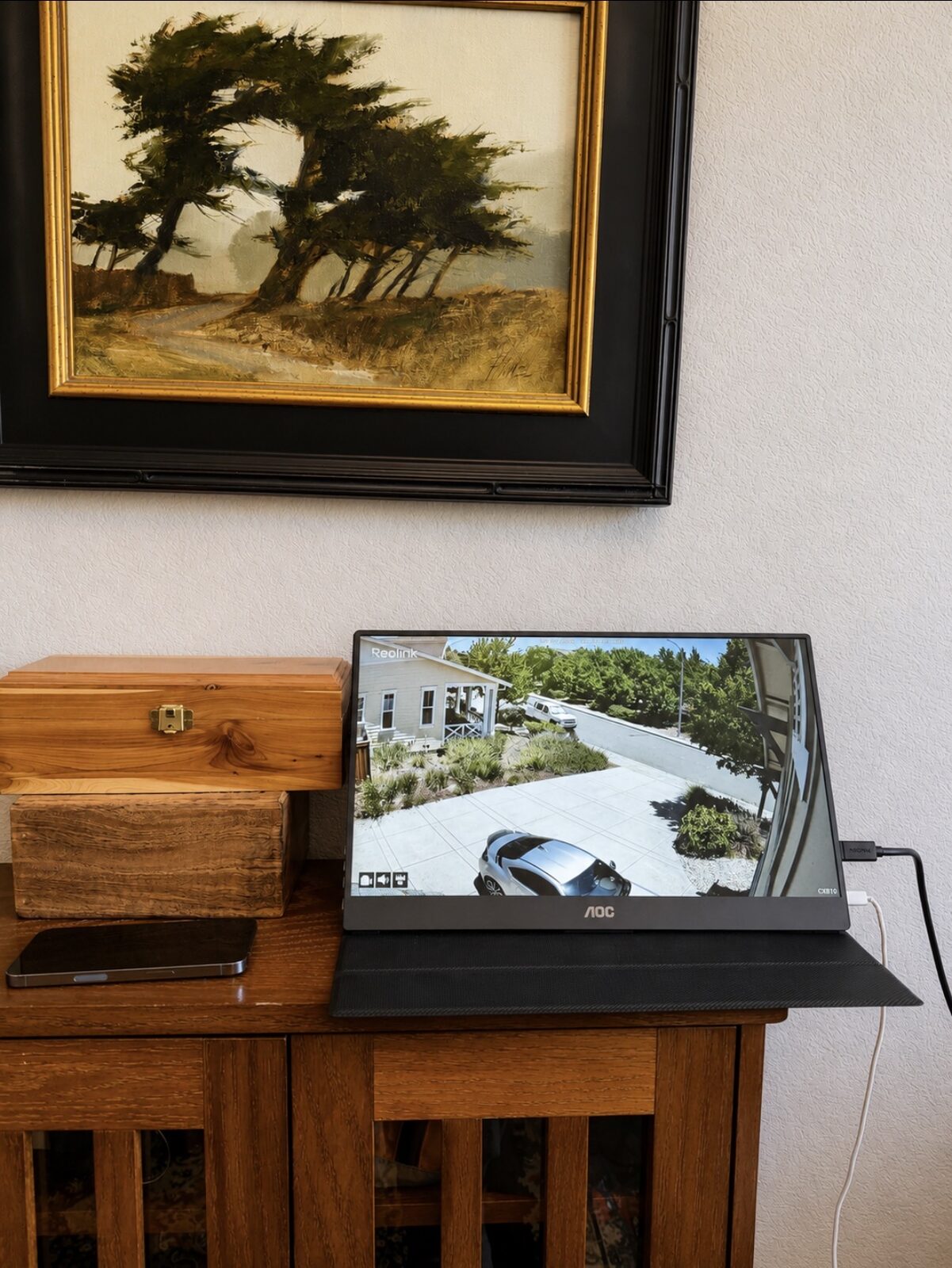Live camera feed set up on a dedicated monitor